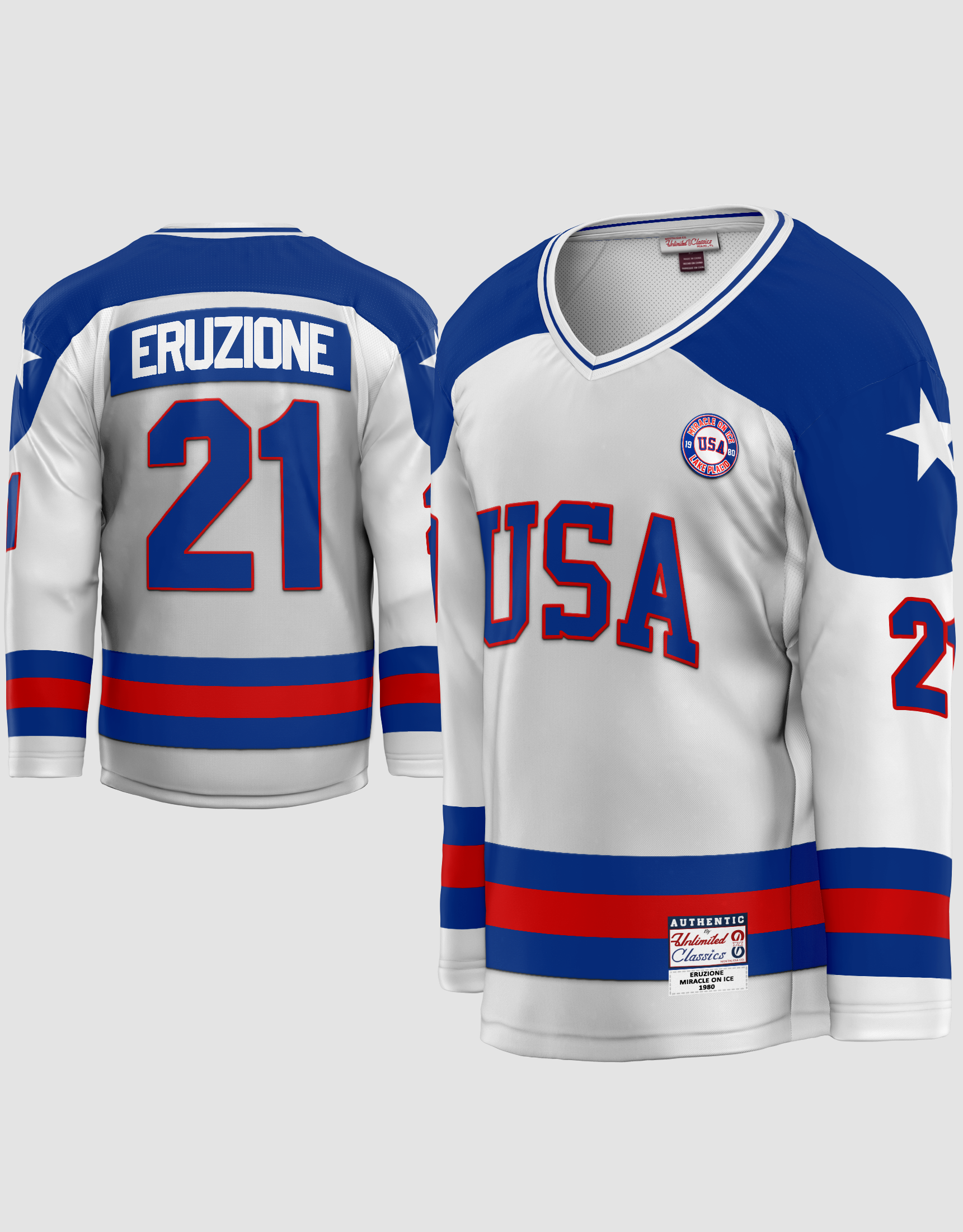 to Die for Collectibles 1980 USA “Miracle on Ice” #21 Captain Mike Eruzione White Olympic Hockey Jersey, Size XXL