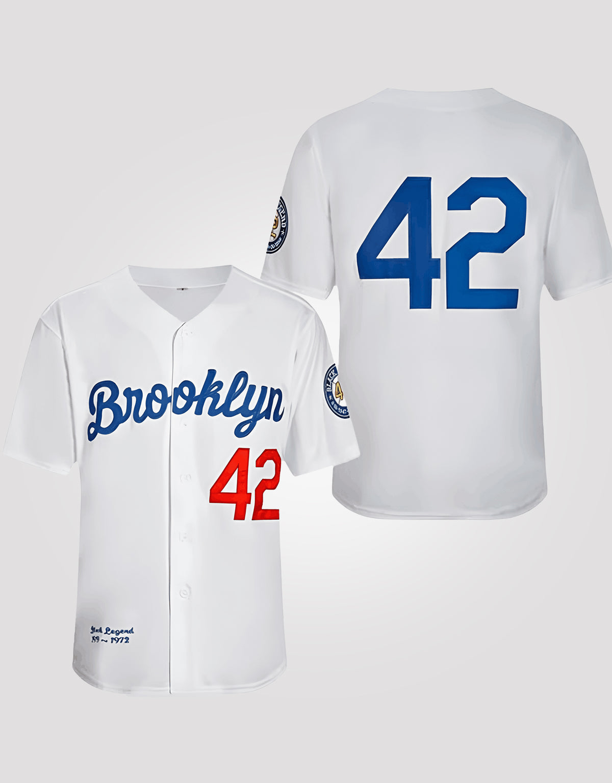 Jackie Robinson #42 Button Down Brooklyn Baseball Jersey White