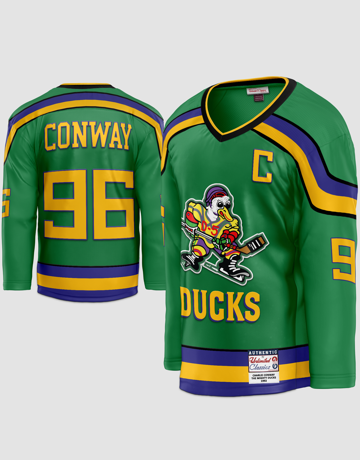 Camiseta de hockey verde Charlie Conway #96 Mighty Ducks 