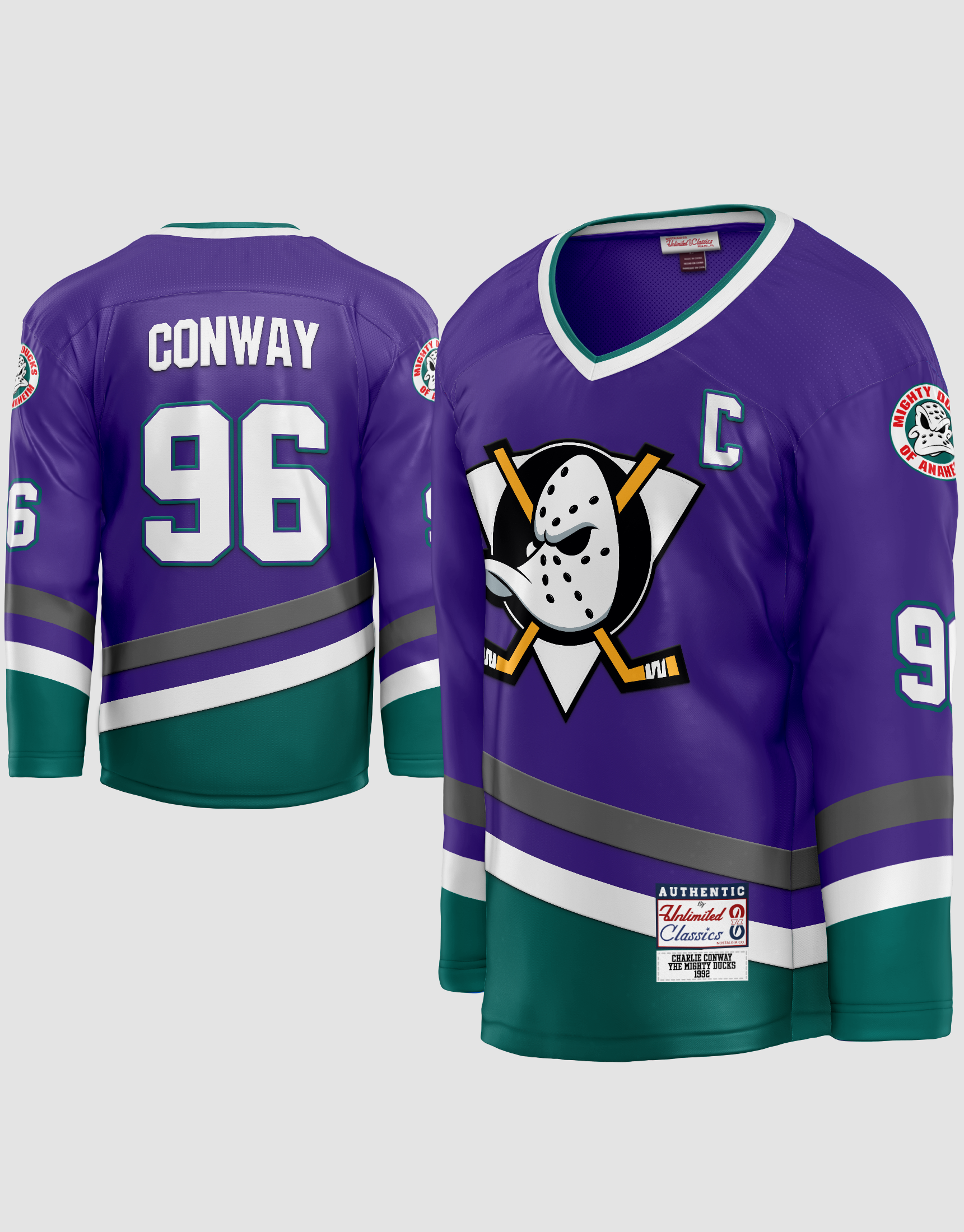 Charlie Conway #96 Mighty Ducks Purple Hockey Jersey