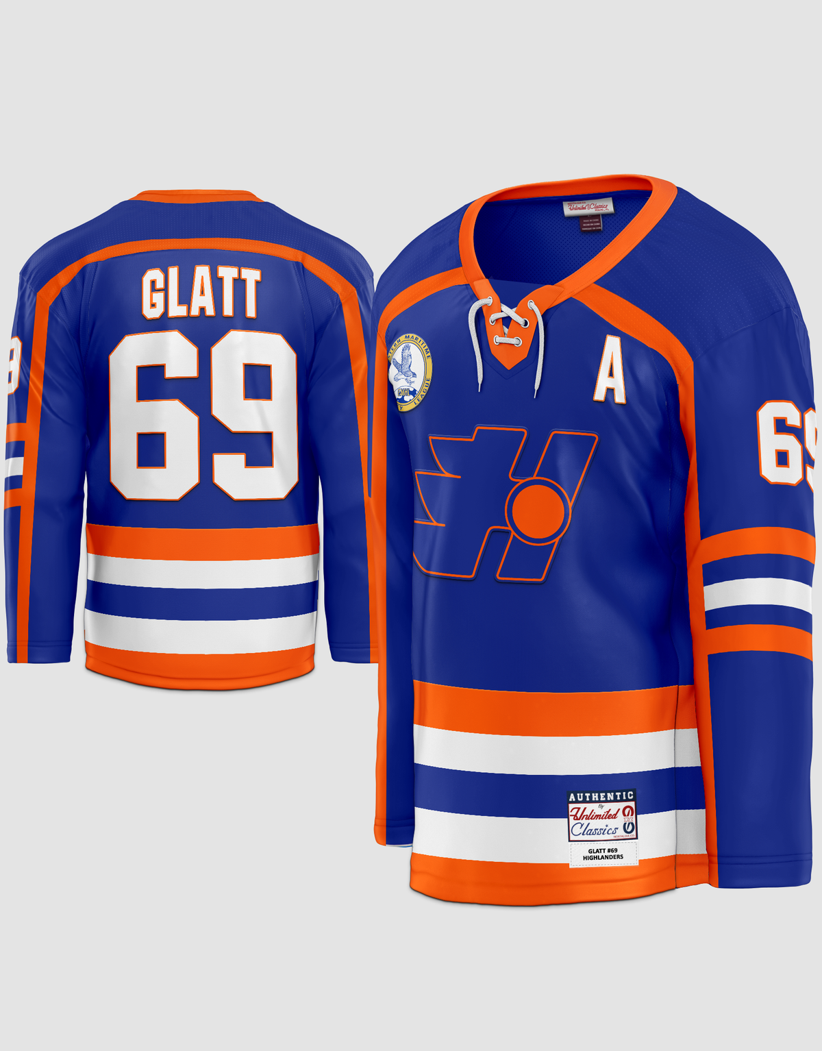 Camiseta de hockey azul marino Doug Glatt #69 Goon Halifax 