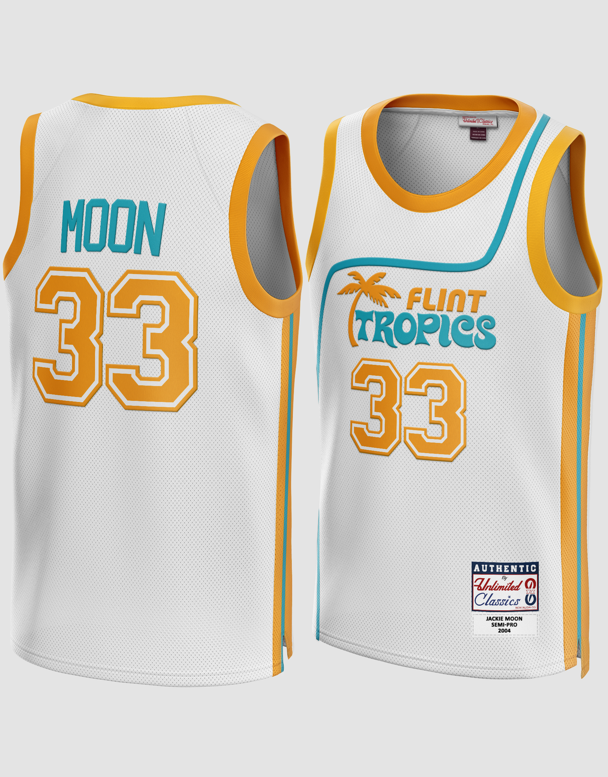 Movie Flint Tropics Jackie Moon #33 Basketball Shorts Stitched White Black  S-2XL