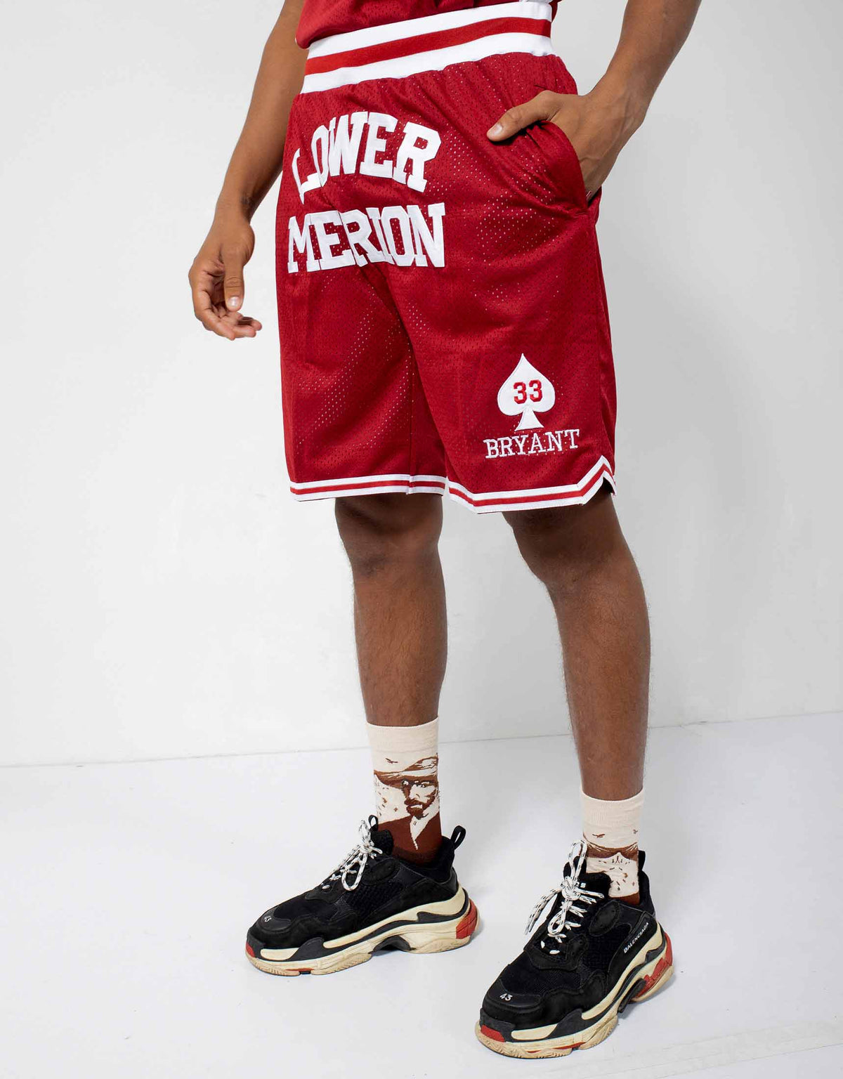 Kobe Bryant Shorts #33 Lower Merion High School Basketball Red Shorts