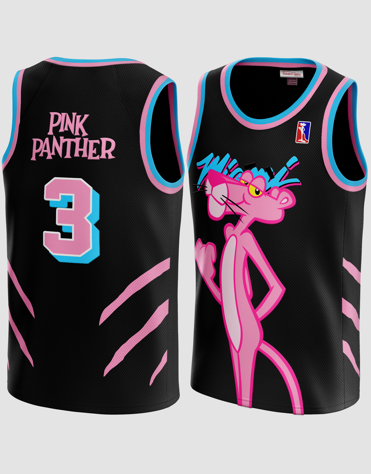 Camiseta de baloncesto negra #3 de Miami X Pink Panther