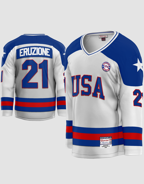 Eruzione #21 USA 1980 Miracle on Ice Men's Movie Hockey Jersey Stitched  Sweatershirt White XL